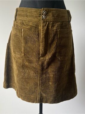 Madewell Corduroy Mini Skirt Size 12 Brown Button Front Zip A-Line